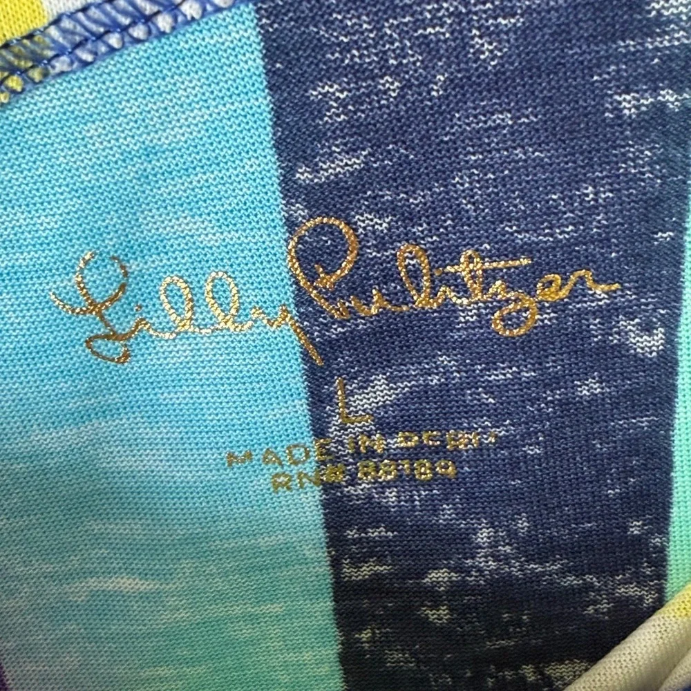 Lilly Pulitzer Blouse L Waverly Rainbow Stripe 100% Pima Cotton Dopamine Preppy - Picture 3 of 10